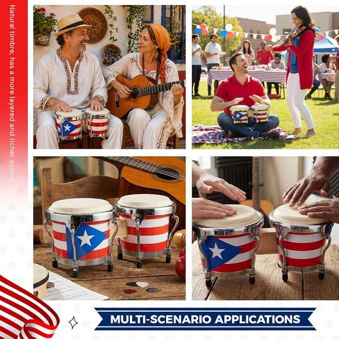 Mini Puerto Rico Bongo Drums, 6" and 7" Set, Percussion Instrument Tunable Drum, Puerto Rican Bongo Drum Set for Memorial Day, San Juan Festival and Boricua Cultural Celebration in Kuwait
