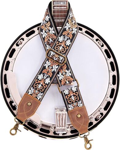 Nefelibata Banjo Strap,2"Wide Double Crazy Horse Leather Jacquard Embroidery Strap Adjustable Replacement,Multi-pattern Strap With Metal Clips in Kuwait