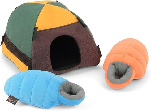 P.L.A.Y. Cute Plush Dog Toys - Camping, Outdoor Themed Durable Squeaker Chew Toy, Great for Puppies & Small, Medium, Large Dogs - Machine Washable, Recycled Materials (Camp Corbin Trailblazing Tent) in Kuwait