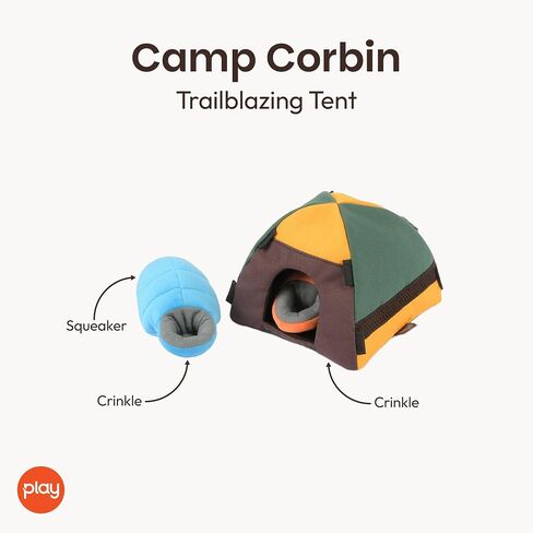 P.L.A.Y. Cute Plush Dog Toys - Camping, Outdoor Themed Durable Squeaker Chew Toy, Great for Puppies & Small, Medium, Large Dogs - Machine Washable, Recycled Materials (Camp Corbin Trailblazing Tent) in Kuwait