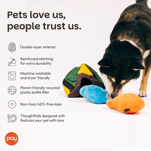 P.L.A.Y. Cute Plush Dog Toys - Camping, Outdoor Themed Durable Squeaker Chew Toy, Great for Puppies & Small, Medium, Large Dogs - Machine Washable, Recycled Materials (Camp Corbin Trailblazing Tent) in Kuwait