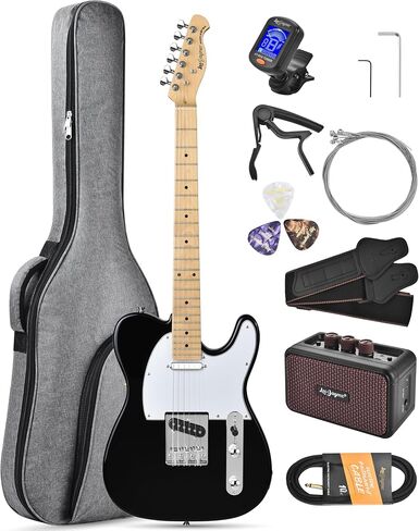 Leo Jaymz Beginner Electric Guitar Complete Kit with Portable Amp, Padded Gig Bag & Full Accessories, Maple Neck (TL-Vintage Yellow) in Kuwait