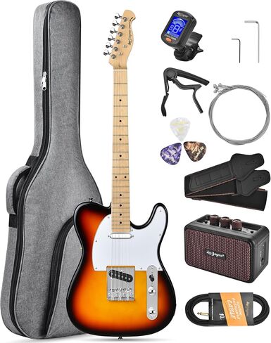 Leo Jaymz Beginner Electric Guitar Complete Kit with Portable Amp, Padded Gig Bag & Full Accessories, Maple Neck (TL-Vintage Yellow) in Saudi Arabia