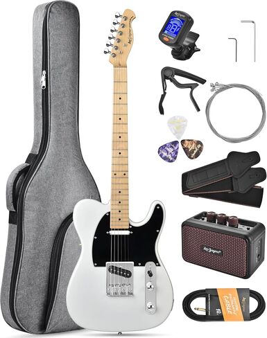 Leo Jaymz Beginner Electric Guitar Complete Kit with Portable Amp, Padded Gig Bag & Full Accessories, Maple Neck (TL-Vintage Yellow) in Saudi Arabia