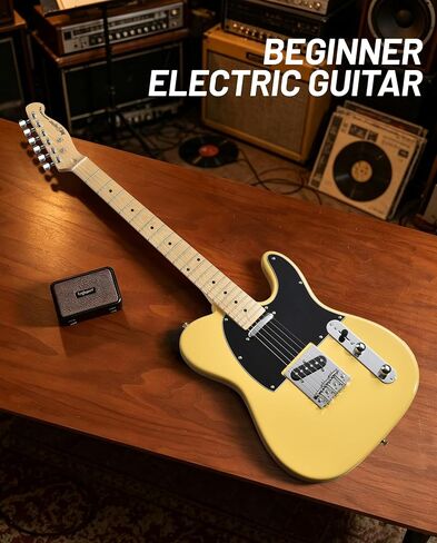 Leo Jaymz Beginner Electric Guitar Complete Kit with Portable Amp, Padded Gig Bag & Full Accessories, Maple Neck (TL-Vintage Yellow) in Saudi Arabia