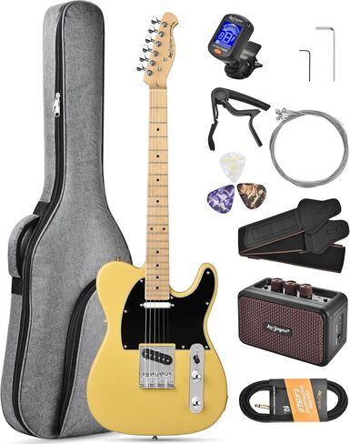 Leo Jaymz Beginner Electric Guitar Complete Kit with Portable Amp, Padded Gig Bag & Full Accessories, Maple Neck (TL-Vintage Yellow) in Saudi Arabia