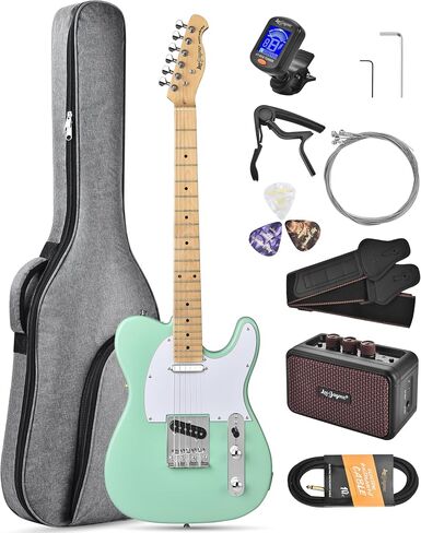Leo Jaymz Beginner Electric Guitar Complete Kit with Portable Amp, Padded Gig Bag & Full Accessories, Maple Neck (TL-Vintage Yellow) in Saudi Arabia