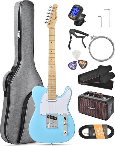 Leo Jaymz Beginner Electric Guitar Complete Kit with Portable Amp, Padded Gig Bag & Full Accessories, Maple Neck (TL-Vintage Yellow) in Saudi Arabia
