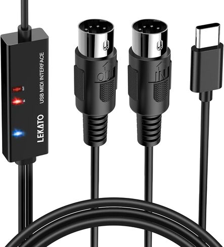 كابل LEKATO MIDI، MIDI إلى USB C، واجهة MIDI من النوع C مع لوحة مفاتيح/مركب توصيل الإدخال والإخراج لتحرير تسجيل السلك الاحترافي Windows/Mac Studio -6.5 قدم، أسود in Saudi Arabia