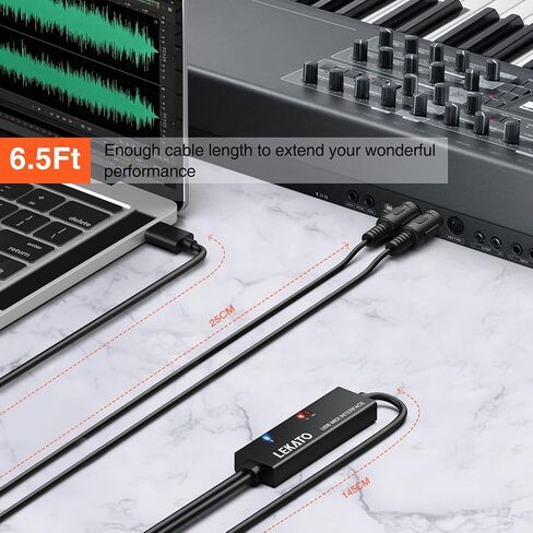 كابل LEKATO MIDI، MIDI إلى USB C، واجهة MIDI من النوع C مع لوحة مفاتيح/مركب توصيل الإدخال والإخراج لتحرير تسجيل السلك الاحترافي Windows/Mac Studio -6.5 قدم، أسود in Saudi Arabia