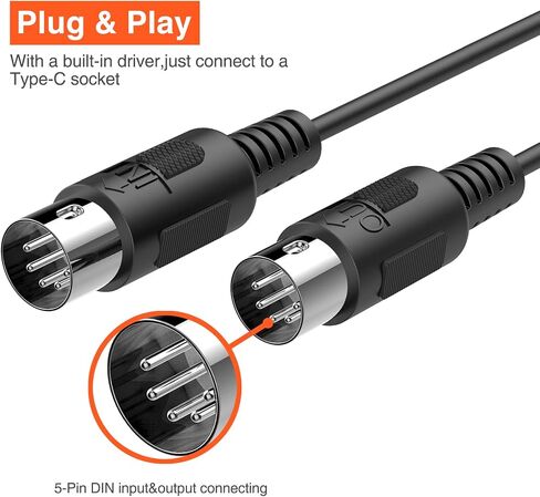 كابل LEKATO MIDI، MIDI إلى USB C، واجهة MIDI من النوع C مع لوحة مفاتيح/مركب توصيل الإدخال والإخراج لتحرير تسجيل السلك الاحترافي Windows/Mac Studio -6.5 قدم، أسود in Saudi Arabia