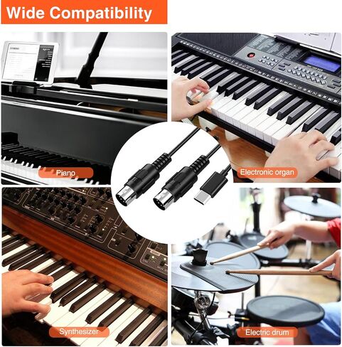 كابل LEKATO MIDI، MIDI إلى USB C، واجهة MIDI من النوع C مع لوحة مفاتيح/مركب توصيل الإدخال والإخراج لتحرير تسجيل السلك الاحترافي Windows/Mac Studio -6.5 قدم، أسود in Saudi Arabia