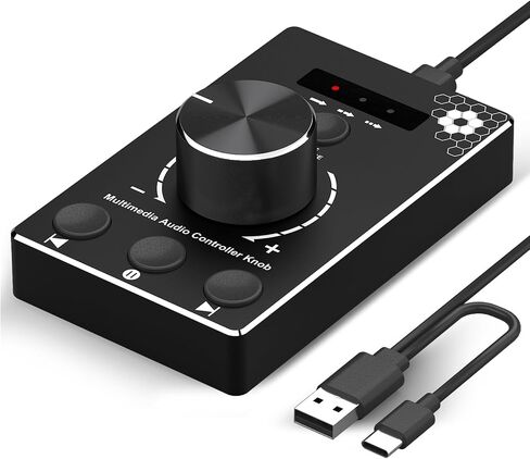 مقبض مستوى الصوت USB من DROK مع كابل بطول 1.5 متر، وزر كتم الصوت بنقرة واحدة و3 أوضاع للتحكم في مستوى الصوت الخارجي لمكبرات الصوت، ووحدة تحكم وسائط الكمبيوتر الشخصي لنظام Win 7/8/10/Mac in Kuwait