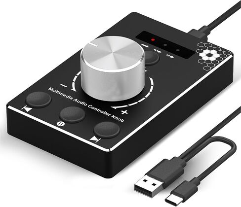 مقبض مستوى الصوت USB من DROK مع كابل بطول 1.5 متر، وزر كتم الصوت بنقرة واحدة و3 أوضاع للتحكم في مستوى الصوت الخارجي لمكبرات الصوت، ووحدة تحكم وسائط الكمبيوتر الشخصي لنظام Win 7/8/10/Mac in Kuwait