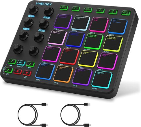 JP-1 MIDI Pad Controller with Wireless Connection, 16 RGB Beat Pads for Music Production, Portable Beat Maker for Beginners, Finger Drumming, Sampling, Looping on Laptop, Tablet, Phone in Kuwait