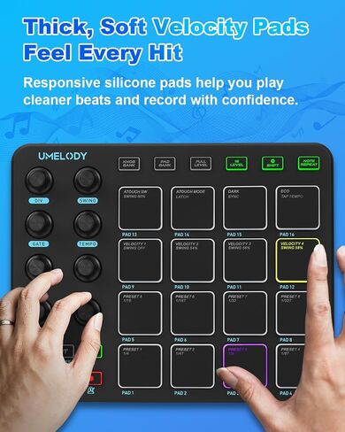 JP-1 MIDI Pad Controller with Wireless Connection, 16 RGB Beat Pads for Music Production, Portable Beat Maker for Beginners, Finger Drumming, Sampling, Looping on Laptop, Tablet, Phone in Kuwait