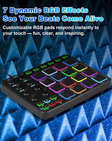 JP-1 MIDI Pad Controller with Wireless Connection, 16 RGB Beat Pads for Music Production, Portable Beat Maker for Beginners, Finger Drumming, Sampling, Looping on Laptop, Tablet, Phone in Kuwait