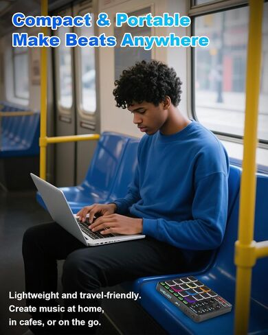 JP-1 MIDI Pad Controller with Wireless Connection, 16 RGB Beat Pads for Music Production, Portable Beat Maker for Beginners, Finger Drumming, Sampling, Looping on Laptop, Tablet, Phone in Kuwait