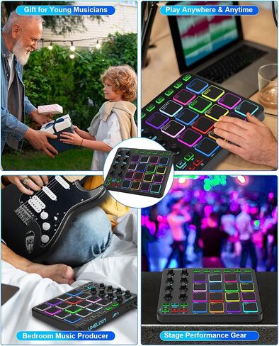 JP-1 MIDI Pad Controller with Wireless Connection, 16 RGB Beat Pads for Music Production, Portable Beat Maker for Beginners, Finger Drumming, Sampling, Looping on Laptop, Tablet, Phone in Kuwait