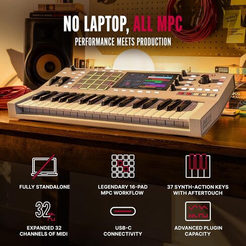 Akai Professional MPC Key 37 G2 Next-Gen Standalone Production Keyboard | Synthesizer for Producers, For Sampling & Sequencing, With USB-C, 37 Keys, 16 MPC Pads, 8-core Processor, 4GB RAM in Kuwait