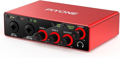 Audio Interface, 2X2 24-bit/192kHz Interface for High-Fidelity, Studio Quality PC/Mac/iOS Recording, XLR/TRS Combo Input, Monitor Mix/Loopback Function, One-Cable Setup(Alloy Red) in Kuwait