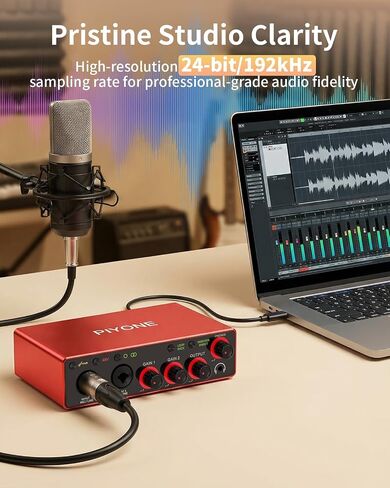 Audio Interface, 2X2 24-bit/192kHz Interface for High-Fidelity, Studio Quality PC/Mac/iOS Recording, XLR/TRS Combo Input, Monitor Mix/Loopback Function, One-Cable Setup(Alloy Red) in Kuwait