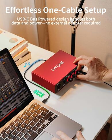 Audio Interface, 2X2 24-bit/192kHz Interface for High-Fidelity, Studio Quality PC/Mac/iOS Recording, XLR/TRS Combo Input, Monitor Mix/Loopback Function, One-Cable Setup(Alloy Red) in Kuwait