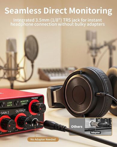 Audio Interface, 2X2 24-bit/192kHz Interface for High-Fidelity, Studio Quality PC/Mac/iOS Recording, XLR/TRS Combo Input, Monitor Mix/Loopback Function, One-Cable Setup(Alloy Red) in Kuwait
