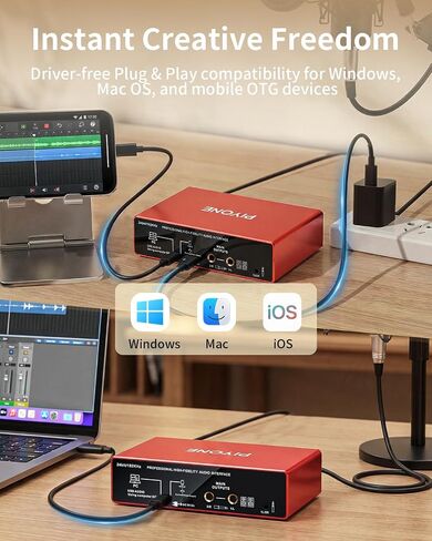 Audio Interface, 2X2 24-bit/192kHz Interface for High-Fidelity, Studio Quality PC/Mac/iOS Recording, XLR/TRS Combo Input, Monitor Mix/Loopback Function, One-Cable Setup(Alloy Red) in Kuwait