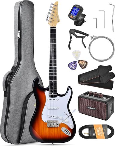 Leo Jaymz Beginner Electric Guitar 39" Kit with Portable Amplifier, Padded Gig Bag, Digital Tuner，Capo，Strap，Picks，Classic SSS Pickups(Pink-Blue Fade-SSS) in Kuwait