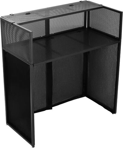 Foldable DJ Booth Table, Portable DJ Facade Stand with Metal Frame, Adjustable Workstation with Cable Management Holes, Black & White Panels and Carrying Bag for Laptop Controller Mixer in Kuwait