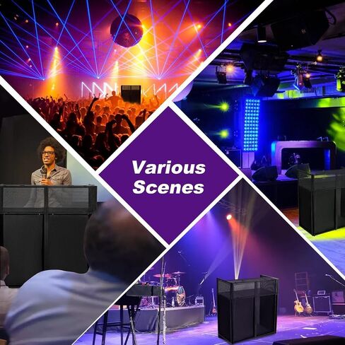 Foldable DJ Booth Table, Portable DJ Facade Stand with Metal Frame, Adjustable Workstation with Cable Management Holes, Black & White Panels and Carrying Bag for Laptop Controller Mixer in Kuwait