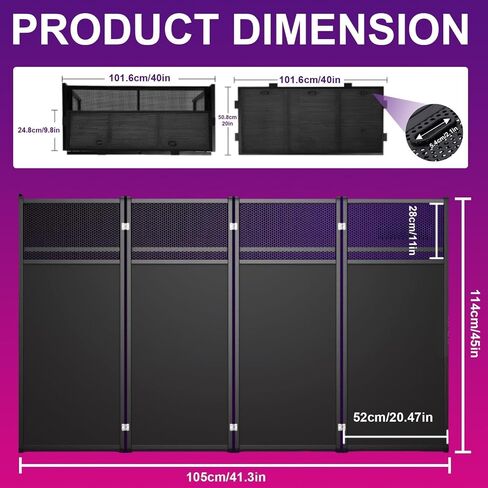 Foldable DJ Booth Table, Portable DJ Facade Stand with Metal Frame, Adjustable Workstation with Cable Management Holes, Black & White Panels and Carrying Bag for Laptop Controller Mixer in Kuwait
