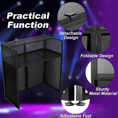 Foldable DJ Booth Table, Portable DJ Facade Stand with Metal Frame, Adjustable Workstation with Cable Management Holes, Black & White Panels and Carrying Bag for Laptop Controller Mixer in Kuwait