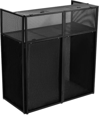 Foldable DJ Booth Table, Portable DJ Facade Stand with Metal Frame, Adjustable Workstation with Cable Management Holes, Black & White Panels and Carrying Bag for Laptop Controller Mixer in Kuwait