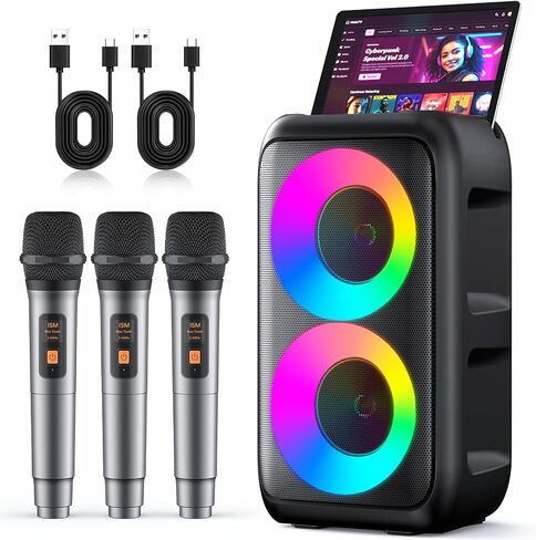 Karaoke Machine for Adults Kids, Portable Bluetooth Speaker with 2 Wireless Microphones, TWS Mode & LED Light, 10H Battery PA System, Home Party Outdoor Camping Birthday (2 Mics) in Saudi Arabia