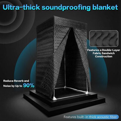 Generic Portable Vocal Booth Home Studio with Thick Acoustic Blankets Echo-Free Recording Booth 360 Degree Reverb for Voice Over Singing Music Voiceovers Singers in Kuwait