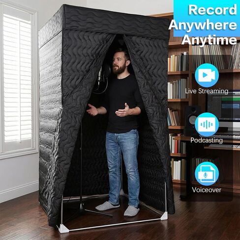 Generic Portable Vocal Booth Home Studio with Thick Acoustic Blankets Echo-Free Recording Booth 360 Degree Reverb for Voice Over Singing Music Voiceovers Singers in Kuwait
