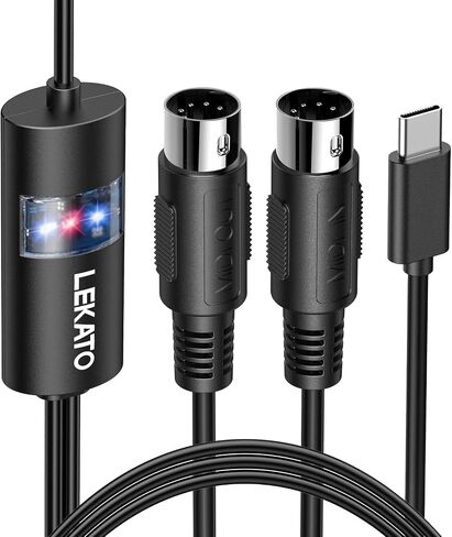كابل LEKATO MIDI، MIDI إلى USB C، واجهة MIDI من النوع C مع لوحة مفاتيح/مركب توصيل الإدخال والإخراج لتحرير تسجيل السلك الاحترافي Windows/Mac Studio -6.5 قدم، أسود in Saudi Arabia