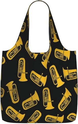 Isolated Tuba Musical Instrument Reusable Grocery Bag, Foldable Shopping Bag, Lightweight Tote Handbags For Travel in Kuwait