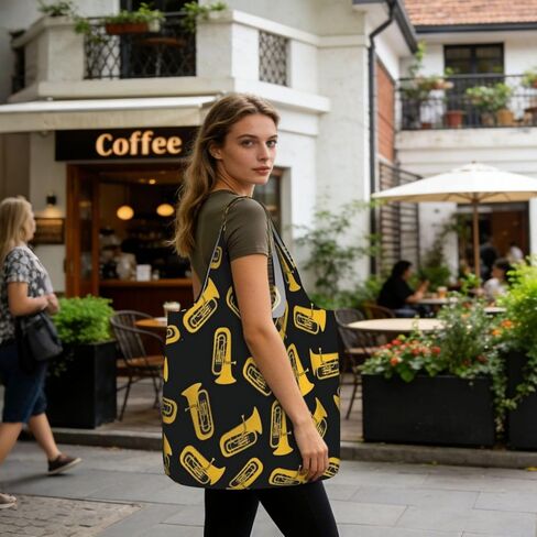 Isolated Tuba Musical Instrument Reusable Grocery Bag, Foldable Shopping Bag, Lightweight Tote Handbags For Travel in Kuwait