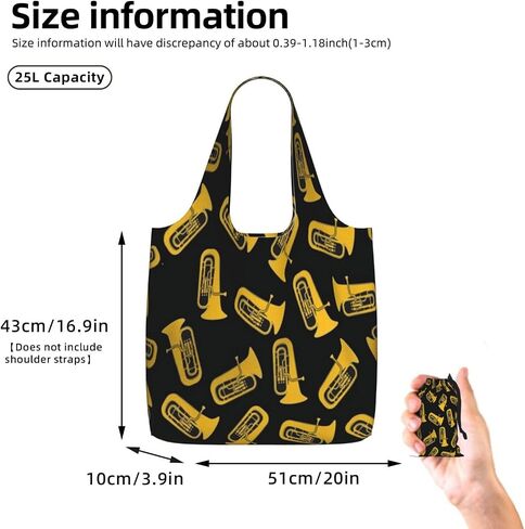 Isolated Tuba Musical Instrument Reusable Grocery Bag, Foldable Shopping Bag, Lightweight Tote Handbags For Travel in Kuwait