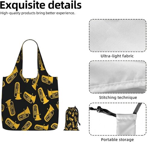 Isolated Tuba Musical Instrument Reusable Grocery Bag, Foldable Shopping Bag, Lightweight Tote Handbags For Travel in Kuwait