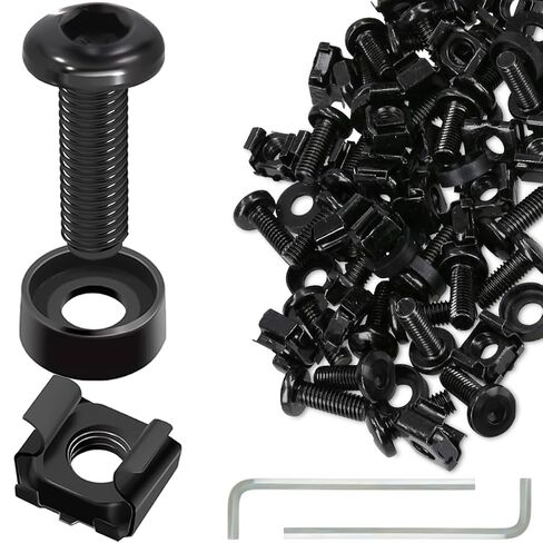 M6 Rack Screws Cage Nuts and Washers Set,M6x20mm Hexagon Socket Rack Mount Screws and Square Insert Nuts,for Rack Mount Data Cabinets,Stainless Steel Black-50set in Kuwait