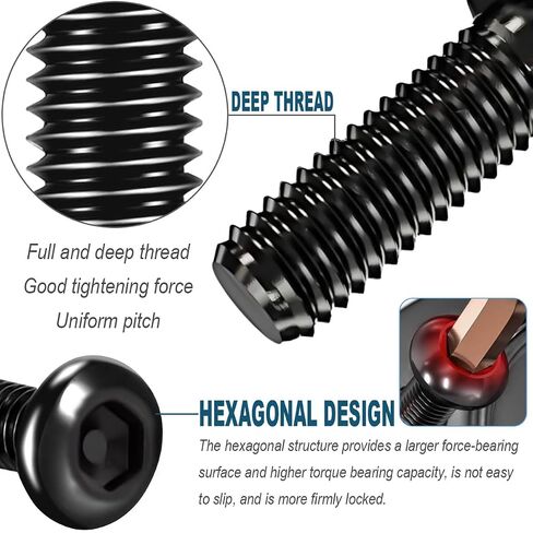 M6 Rack Screws Cage Nuts and Washers Set,M6x20mm Hexagon Socket Rack Mount Screws and Square Insert Nuts,for Rack Mount Data Cabinets,Stainless Steel Black-50set in Kuwait
