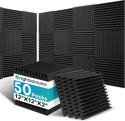 50 Pack Sound Proof Foam Panels for Walls, 2 X 12 X 12 Inches Acoustic Foam Panels, High Density Acoustic Panels Sound Absorbing, Noise Cancelling Studio Wedges, Black (NOT INCLUDE ADHESIVE) in Kuwait