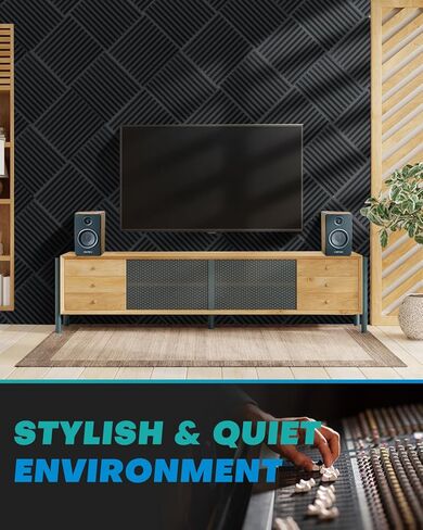 50 Pack Sound Proof Foam Panels for Walls, 2 X 12 X 12 Inches Acoustic Foam Panels, High Density Acoustic Panels Sound Absorbing, Noise Cancelling Studio Wedges, Black (NOT INCLUDE ADHESIVE) in Kuwait