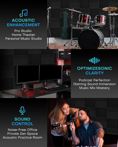 50 Pack Sound Proof Foam Panels for Walls, 2 X 12 X 12 Inches Acoustic Foam Panels, High Density Acoustic Panels Sound Absorbing, Noise Cancelling Studio Wedges, Black (NOT INCLUDE ADHESIVE) in Kuwait