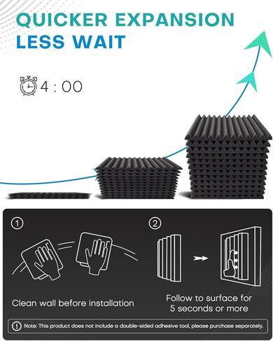 50 Pack Sound Proof Foam Panels for Walls, 2 X 12 X 12 Inches Acoustic Foam Panels, High Density Acoustic Panels Sound Absorbing, Noise Cancelling Studio Wedges, Black (NOT INCLUDE ADHESIVE) in Kuwait