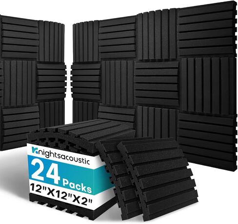 50 Pack Sound Proof Foam Panels for Walls, 2 X 12 X 12 Inches Acoustic Foam Panels, High Density Acoustic Panels Sound Absorbing, Noise Cancelling Studio Wedges, Black (NOT INCLUDE ADHESIVE) in Kuwait